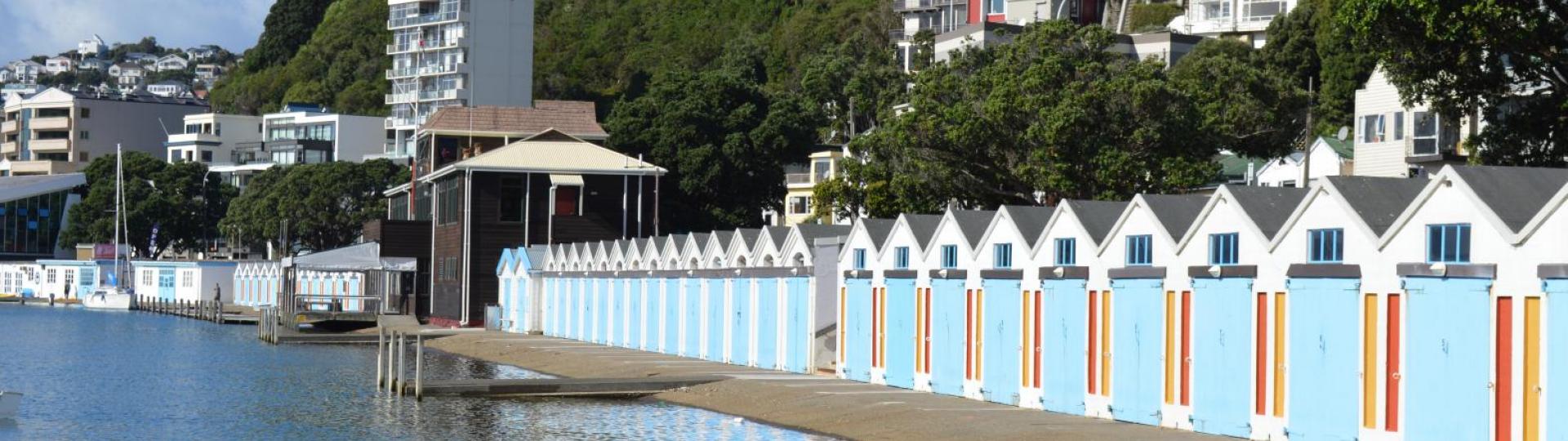 Boat sheds along Oriental Parade